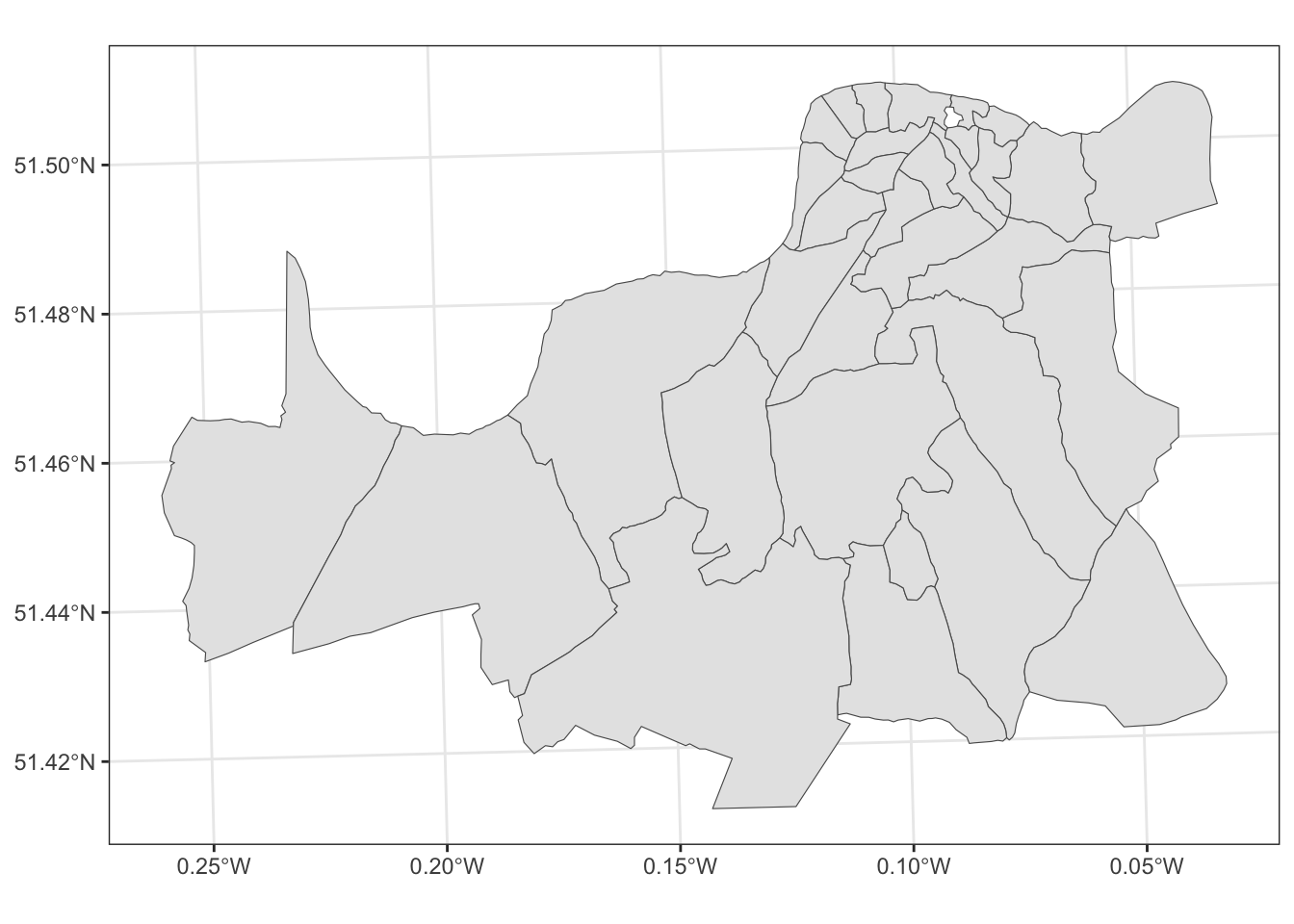 Map showing boundaries of spatial units in sds dataset plotted with geom_sf